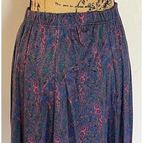 Vintage 90s Lands’ End Cotton Paisley A-Line Maxi Skirt Pockets Women's S/M - Picture 5 of 9
